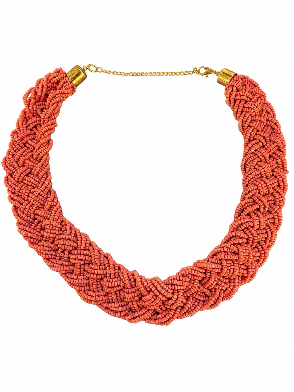 Coral Beaded Braided Statement Necklace -